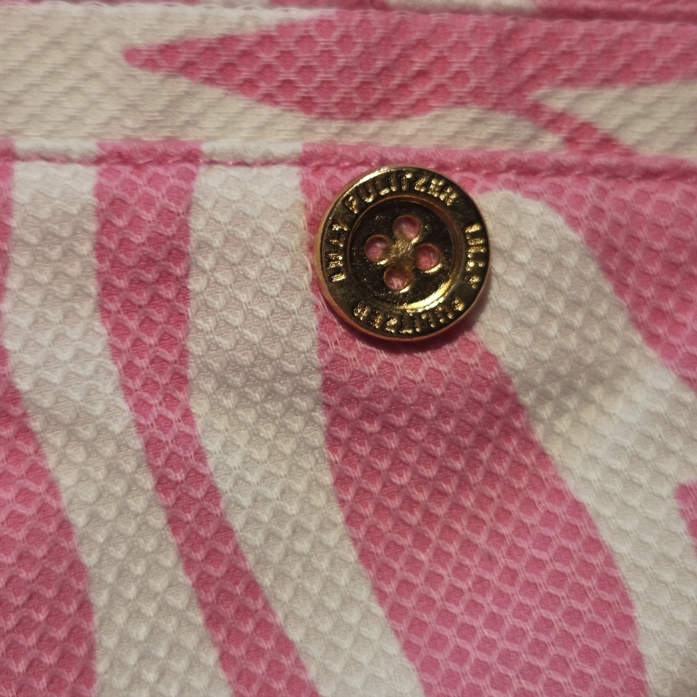 Lilly Pulitzer Palm Beach Fit Cropped Pants Pink Palm Sz 4 Gold Button Preppy - Picture 6 of 12